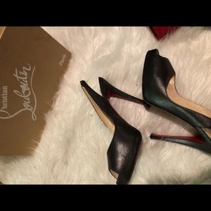 Authentic Christian Louboutin pewter sling back